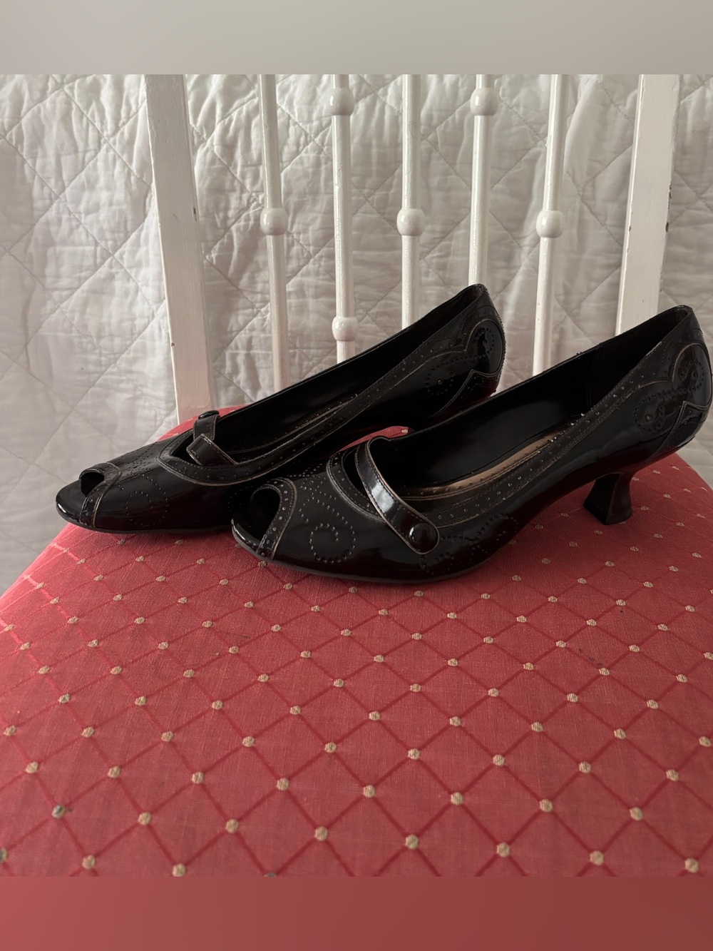 Etienne Aigner Black Patent Mary Jane Heel Pumps